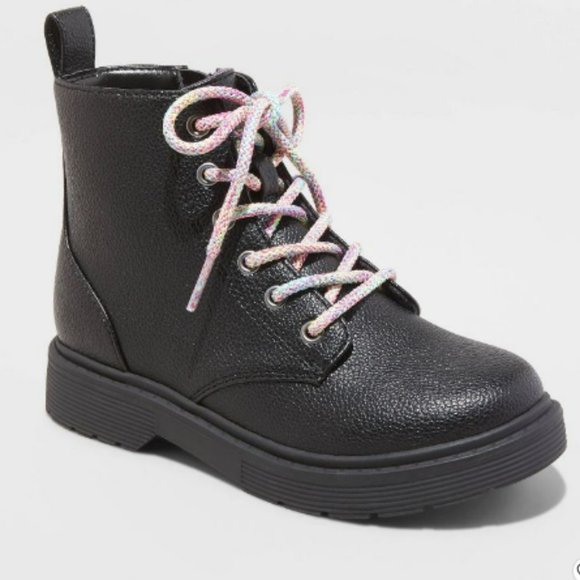 Art Class Girls' Zoe Zipper Lace-Up Combat Boots Black - Picture 1 of 4